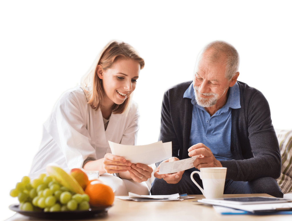 Practitioner reviewing in home healthcare services with a patient